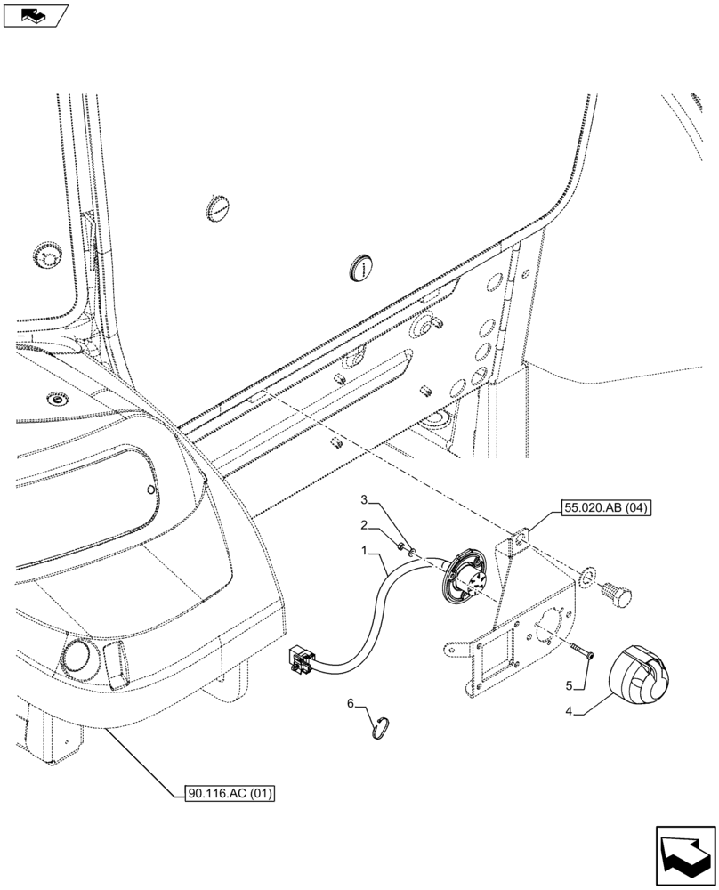 Схема запчастей Case IH FARMALL 105U - (55.510.BM[05]) - VAR - 390886 - POWER SOCKET, OUTSIDE - APAC (55) - ELECTRICAL SYSTEMS