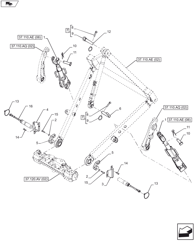 Схема запчастей Case IH FARMALL 105U - (37.110.AE[04]) - VAR - 332953, 392953 - IMPLEMENT ATTACHMENT DEVICE - LIFT LINKS (37) - HITCHES, DRAWBARS & IMPLEMENT COUPLINGS