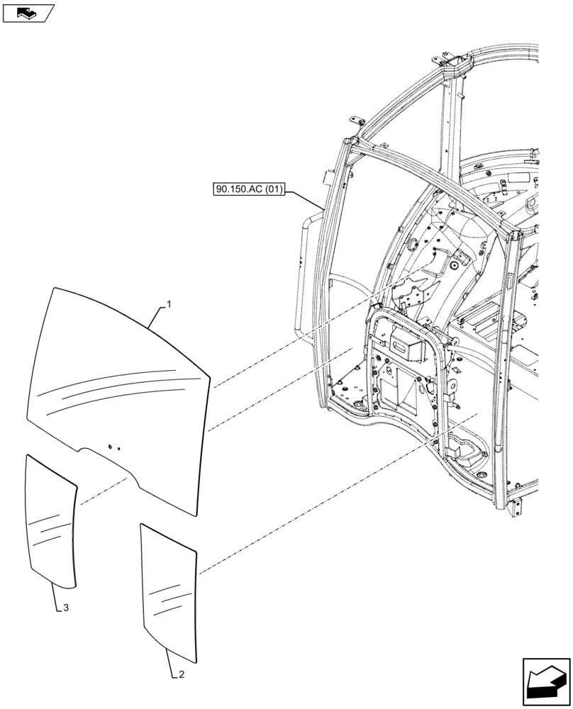 Схема запчастей Case IH FARMALL 115U - (90.156.AL) - VAR - 334144, 335683 - WINDSHIELD, GLASS (90) - PLATFORM, CAB, BODYWORK AND DECALS