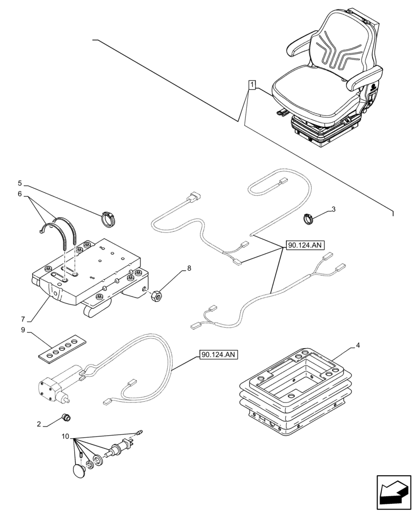 Схема запчастей Case IH FARMALL 90C - (90.124.AK[03]) - VAR - 332850 - DRIVER SEAT (W/ ARMREST, 15° SWIVEL), VALVE, BELLOWS, CAB (90) - PLATFORM, CAB, BODYWORK AND DECALS