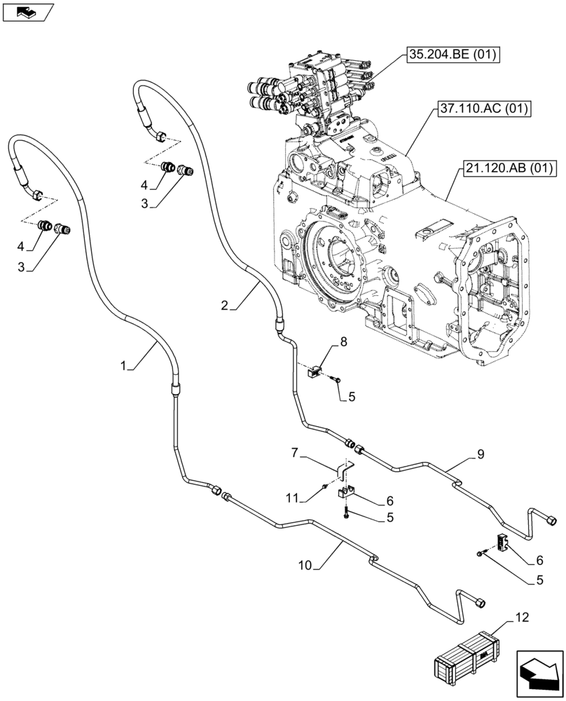 Схема запчастей Case IH FARMALL 105U - (35.162.AB[03]) - VAR - 335679 - FRONT SUPPLEMENTARY SOCKET PRESSURE (35) - HYDRAULIC SYSTEMS