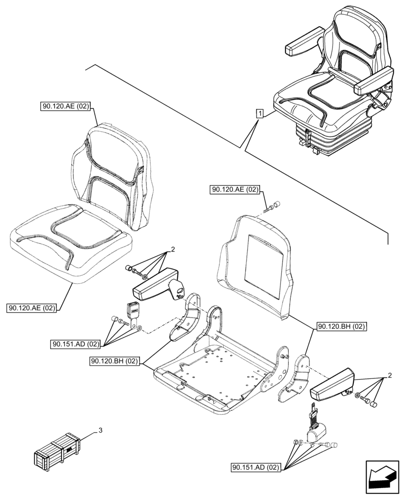 Схема запчастей Case IH FARMALL 120C - (90.120.AA[01]) - VAR - 743578 - DRIVER SEAT, ARMREST, CAB (90) - PLATFORM, CAB, BODYWORK AND DECALS