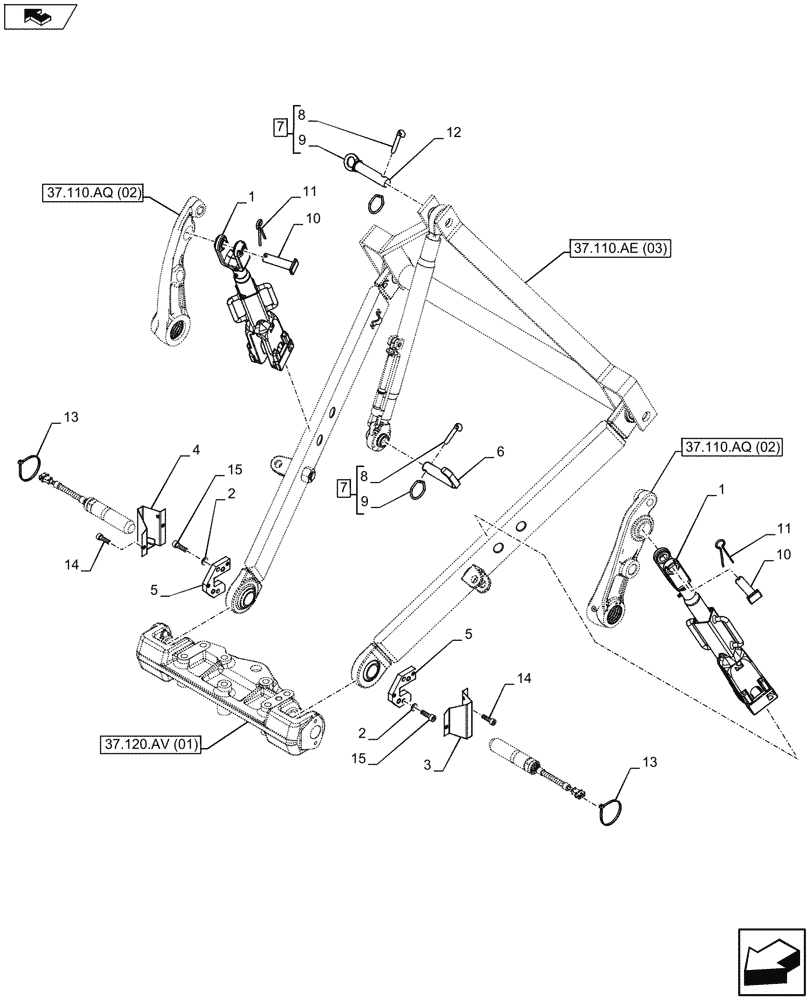 Схема запчастей Case IH FARMALL 105U - (37.110.AE[05]) - VAR - 390435 - IMPLEMENT ATTACHMENT DEVICE - LIFT LINKS (37) - HITCHES, DRAWBARS & IMPLEMENT COUPLINGS