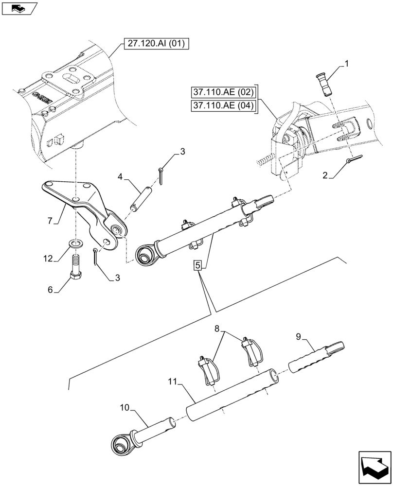 Схема запчастей Case IH FARMALL 105U - (37.120.AF[01]) - VAR - 390435 - IMPLEMENT ATTACHMENT DEVICE - STABILIZERS (37) - HITCHES, DRAWBARS & IMPLEMENT COUPLINGS