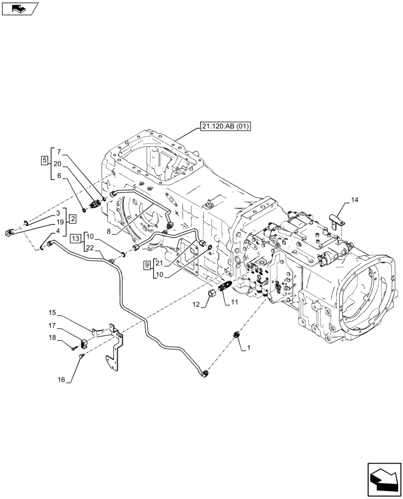 Схема запчастей Case IH FARMALL 105U - (35.300.AQ[04]) - VAR - 334119 - TRANSMISSION, COOLER LUBRIFICATION, TUBE AND HOSES (35) - HYDRAULIC SYSTEMS