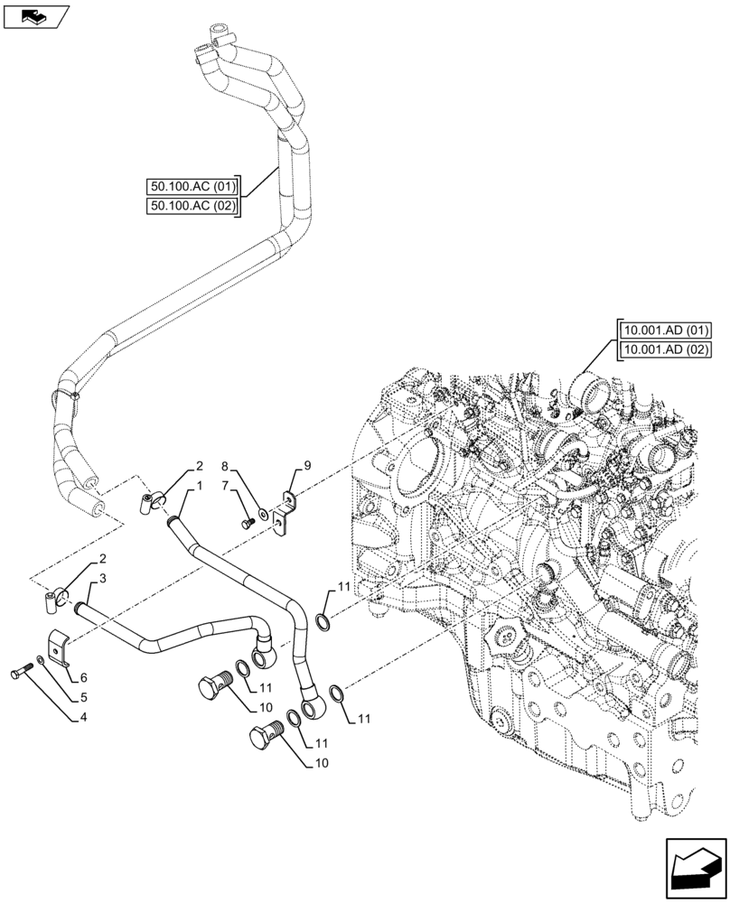 Схема запчастей Case IH FARMALL 105U - (50.100.AC[03]) - VAR - 334144, 335683 - HEATING SYSTEM, HYDR LINES (50) - CAB CLIMATE CONTROL