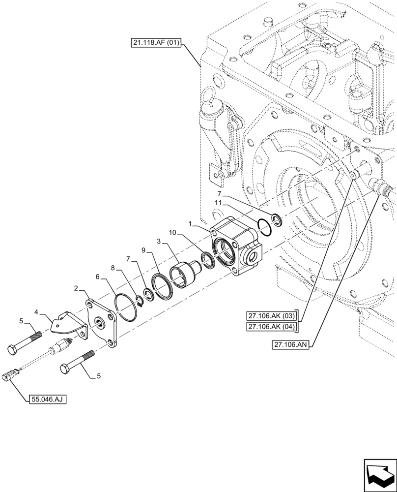 Схема запчастей Case IH FARMALL 110C - (27.106.AO) - VAR - 743564 - ELECTROHYDRAULIC DIFFERENTIAL LOCK, ACTUATOR, HI-LO (27) - REAR AXLE SYSTEM