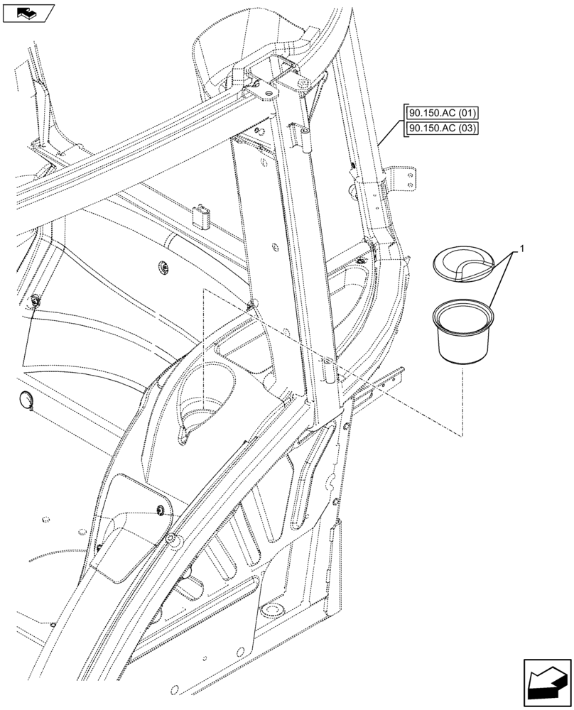 Схема запчастей Case IH FARMALL 115U - (90.151.AB) - VAR - 334144, 335683 - ASH TRAY (90) - PLATFORM, CAB, BODYWORK AND DECALS