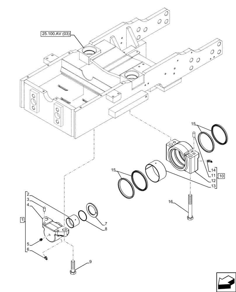 Схема запчастей Case IH FARMALL 110C - (25.100.AN[02]) - VAR - 334216 - 4WD FRONT AXLE, SUPPORT, BRACKET (25) - FRONT AXLE SYSTEM