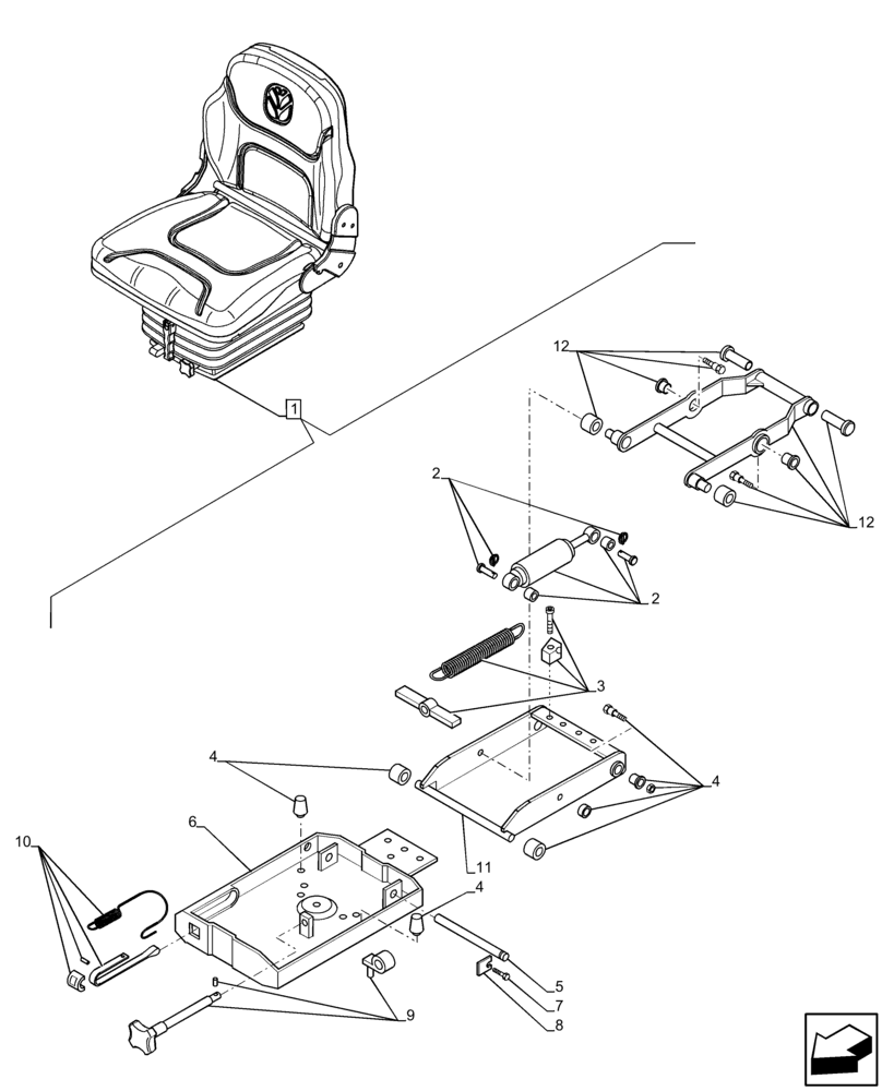 Схема запчастей Case IH FARMALL 100C - (90.120.BB[06]) - VAR - 390901 - DRIVER SEAT, SUSPENSION, COMPONENTS, W/O CAB (90) - PLATFORM, CAB, BODYWORK AND DECALS