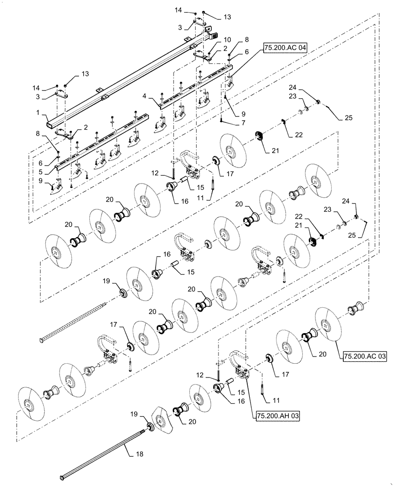 Схема запчастей Case IH TRUE-TANDEM 375 - (75.200.AI[87]) - LEFT REAR WING-375 CUSHION GANG WITH 9 IN. SPACING (75) - SOIL PREPARATION