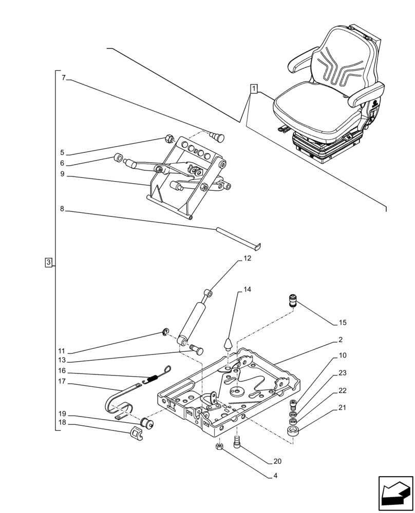 Схема запчастей Case IH FARMALL 110C - (90.124.AK[04]) - VAR - 332850 - DRIVER SEAT (W/ ARMREST, 15° SWIVEL), SUSPENSION, COMPONENTS, CAB (90) - PLATFORM, CAB, BODYWORK AND DECALS