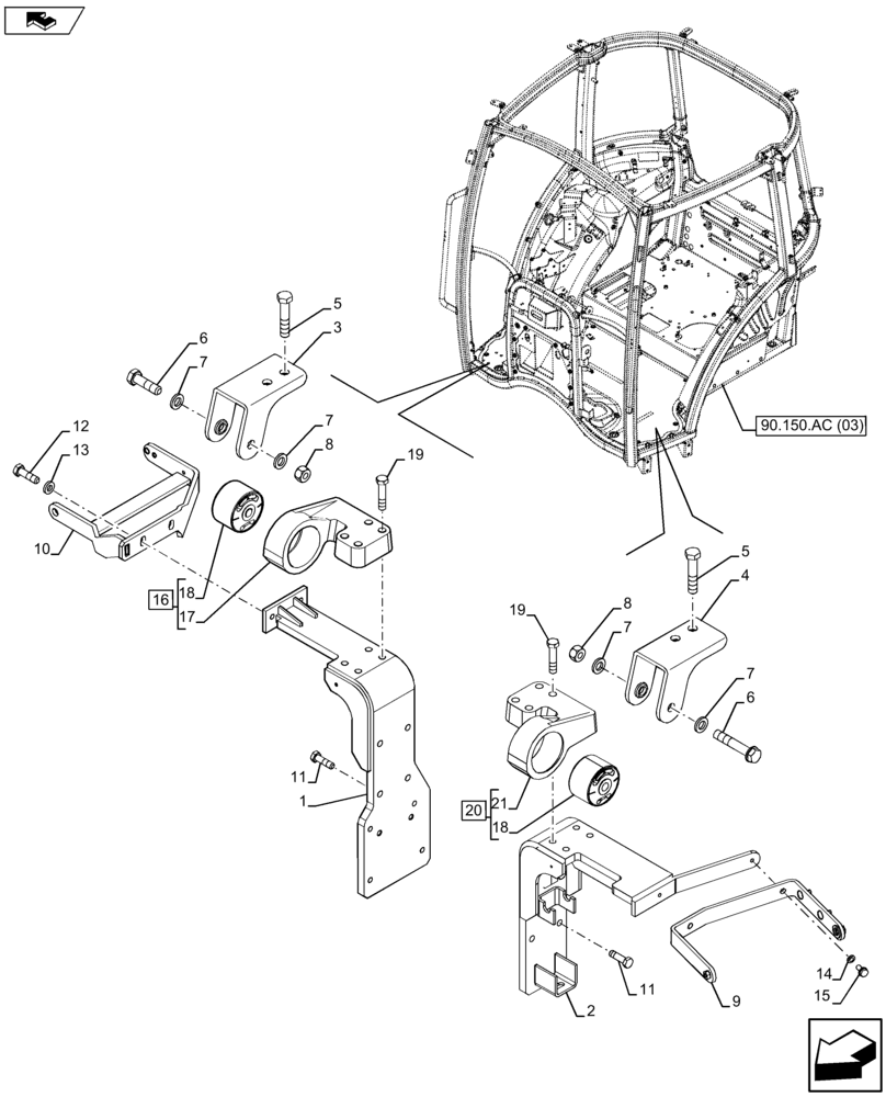 Схема запчастей Case IH FARMALL 105U - (90.150.BB[01]) - VAR - 334144 - CAB SUPPORT, FRONT, SUSPENSION (90) - PLATFORM, CAB, BODYWORK AND DECALS