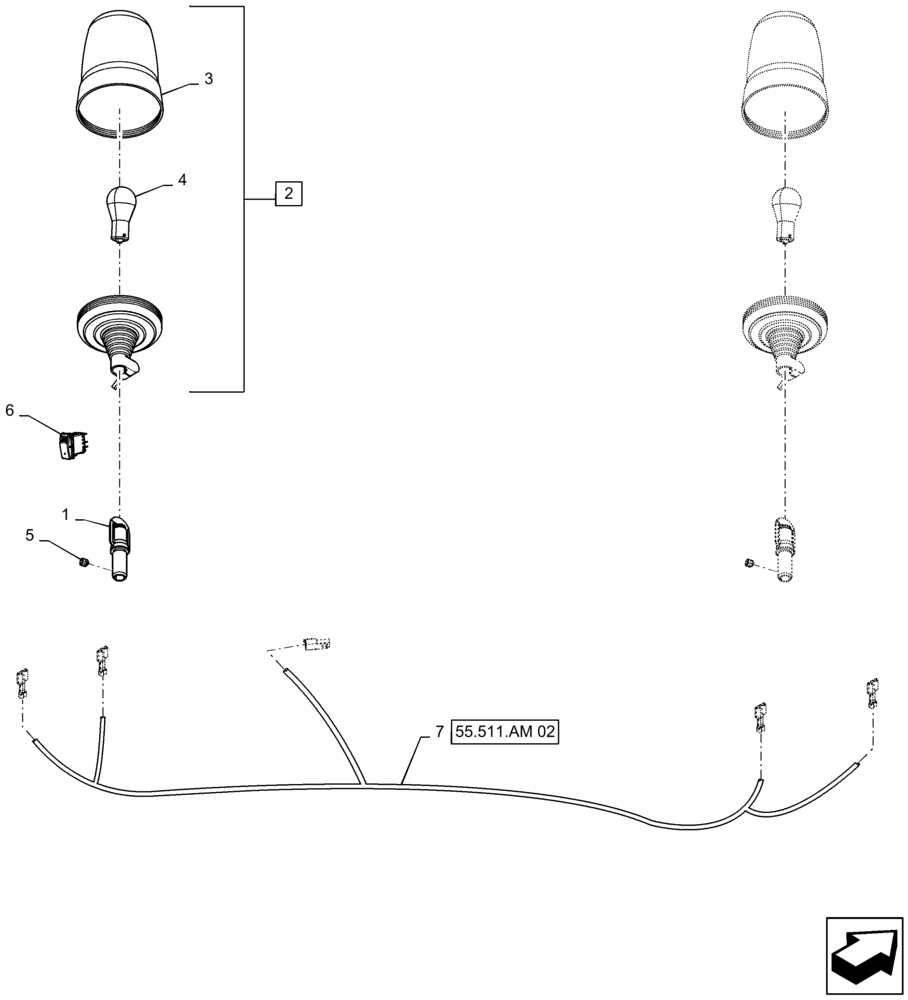 Схема запчастей Case IH TITAN 3040 - (55.404.AC[02]) - DUAL BEACON, LIGHT ASSY (55) - ELECTRICAL SYSTEMS