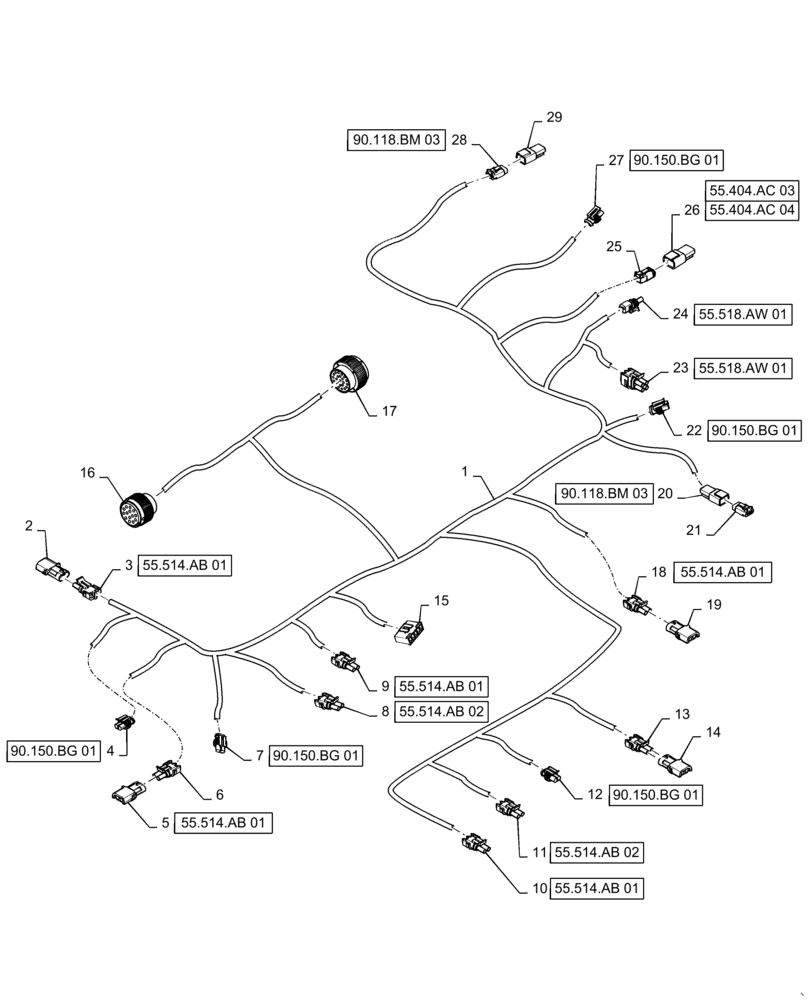 Схема запчастей Case IH TITAN 3540 - (55.510.AH[01]) - CAB ROOF HARNESS (55) - ELECTRICAL SYSTEMS