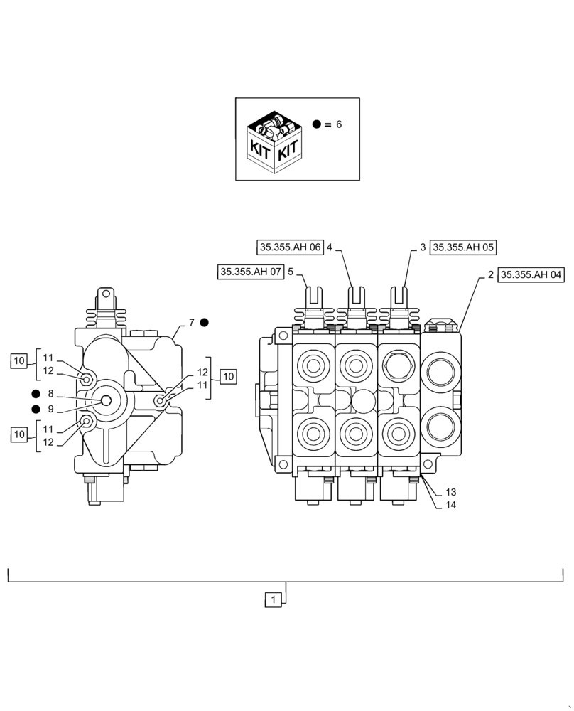 Схема запчастей Case IH 588H - (35.355.AH[01]) - 3 SPOOL CONTROL VALVE, FORKLIFT (35) - HYDRAULIC SYSTEMS