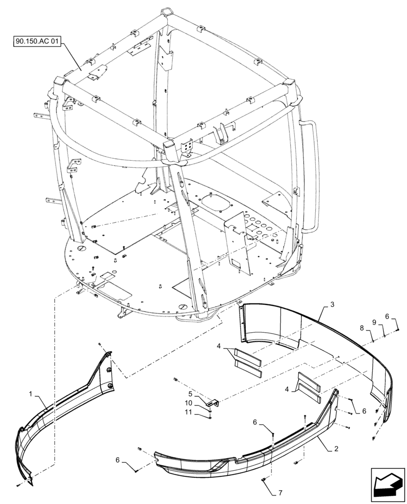 Схема запчастей Case IH TITAN 4540 - (90.150.BJ[02]) - CAB SKIRTS, RH AND LH (90) - PLATFORM, CAB, BODYWORK AND DECALS