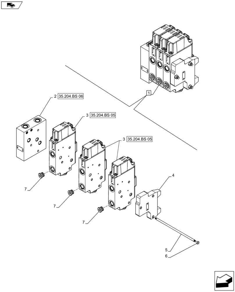 Схема запчастей Case IH MAXXUM 125 - (35.204.BS[04]) - VAR - 330561, 333561, 743690 - MID MOUNT VALVE KIT - MECHANICAL - BREAKDOWN (35) - HYDRAULIC SYSTEMS