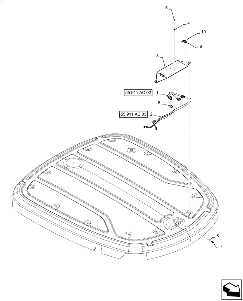 Схема запчастей Case IH TITAN 4540 - (55.911.AC[01]) - GPS READY ROOF, BRACKET AND HARNESS (55) - ELECTRICAL SYSTEMS