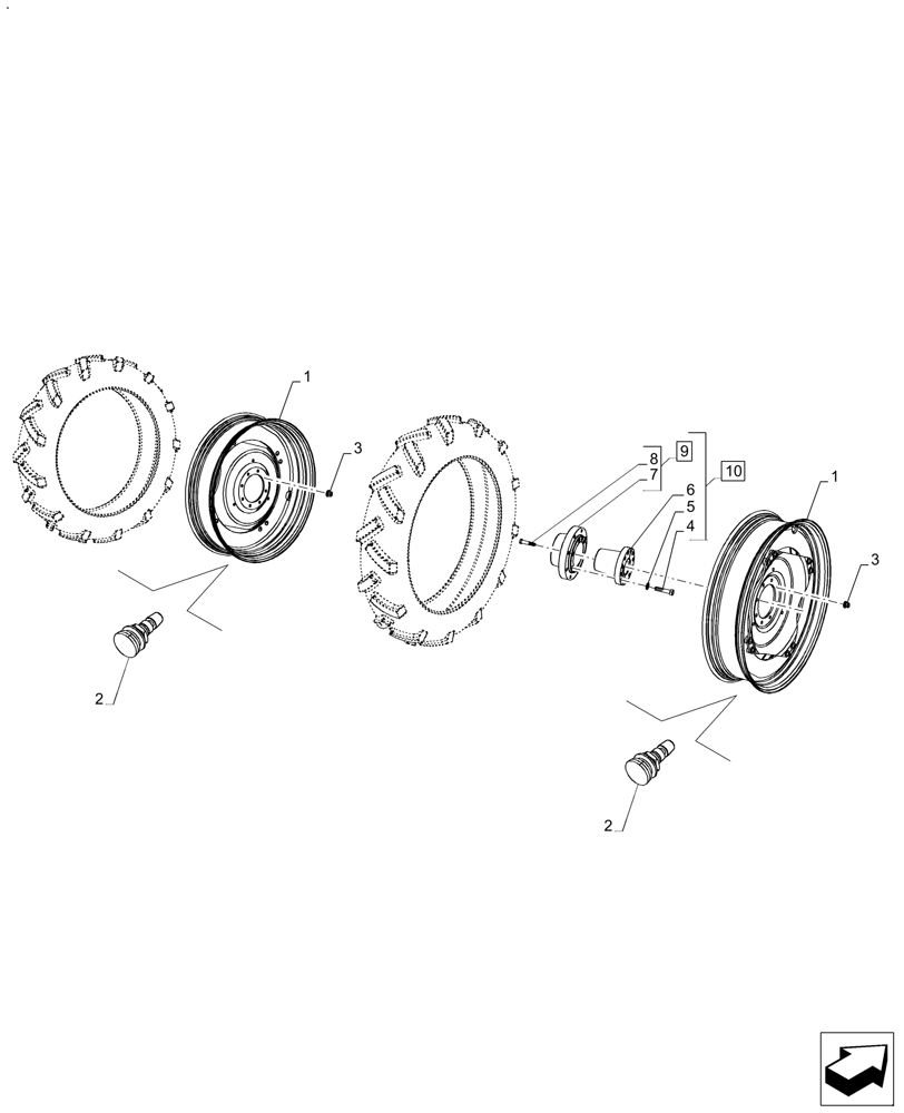 Схема запчастей Case IH FARMALL 110A - (44.520.AB[02]) - VAR - 831869 - REAR, WHEEL (W10X42) (44) - WHEELS