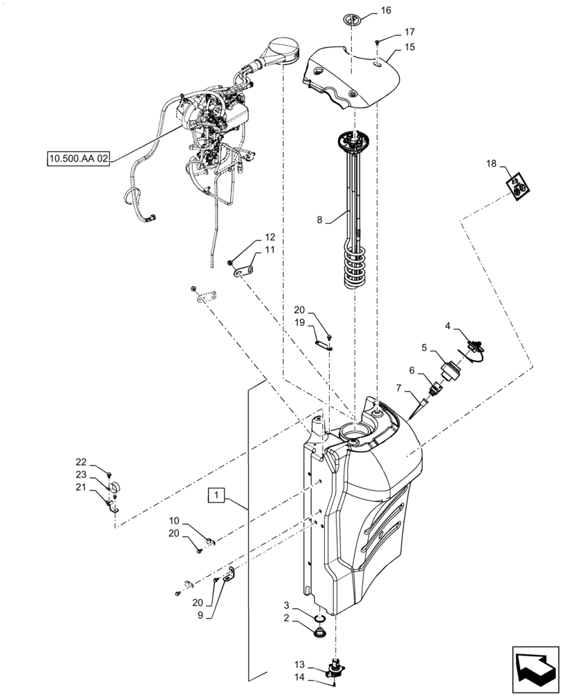 Схема запчастей Case IH MAGNUM 200 - (10.500.AA[03]) - SCR TANK ASSY - DEF/ADBLUE, ASN ZERE08100 (10) - ENGINE