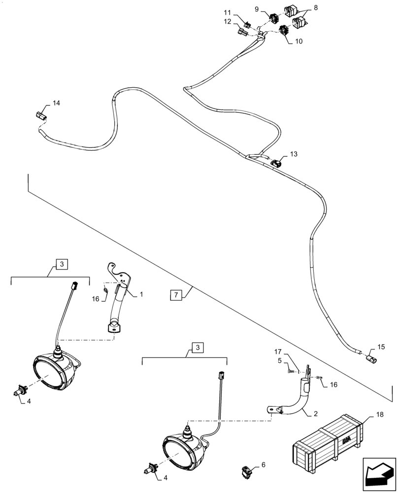 Схема запчастей Case IH MAGNUM 310 - (55.404.AQ[06]) - HEADLIGHT, HIGH MOUNT, LH DIP (55) - ELECTRICAL SYSTEMS