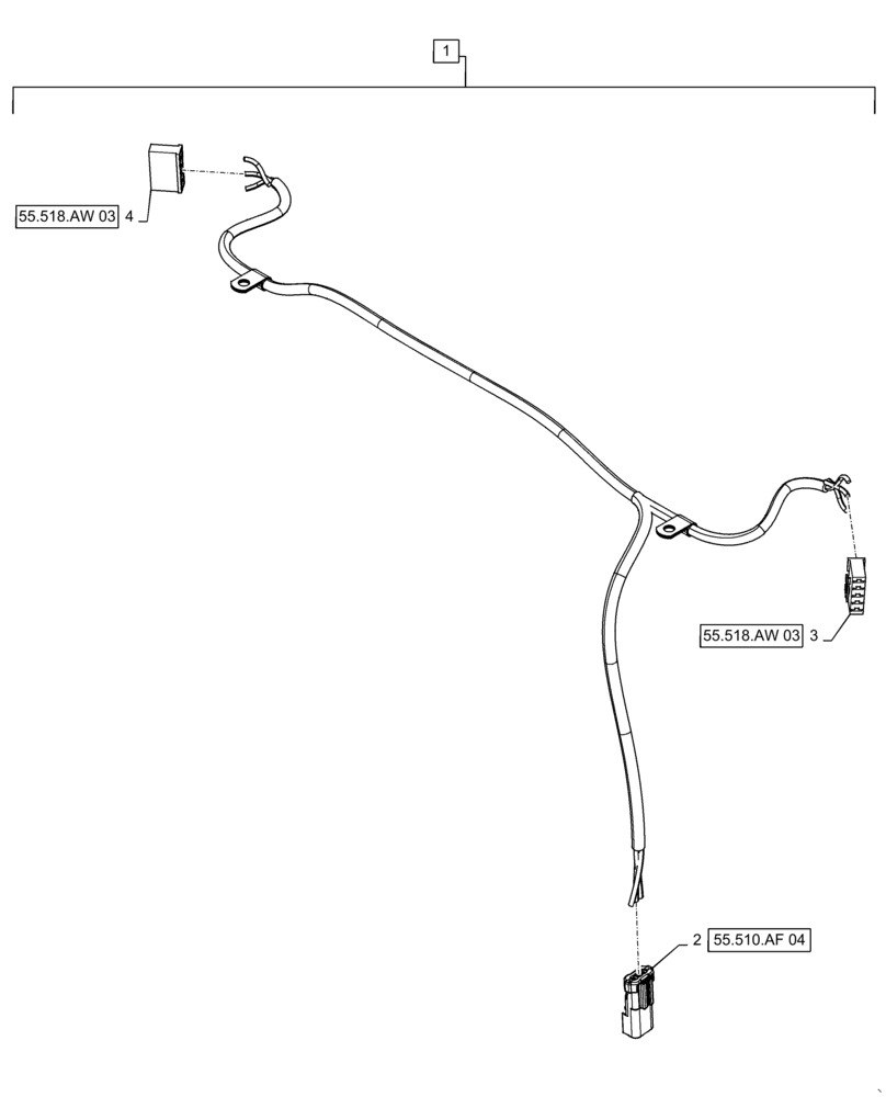 Схема запчастей Case IH STEIGER 580 - (55.518.BL[02]) - VAR - 420371, 449059, 449489 - LOWER WINDSHIELD WASHER HARNESS (55) - ELECTRICAL SYSTEMS