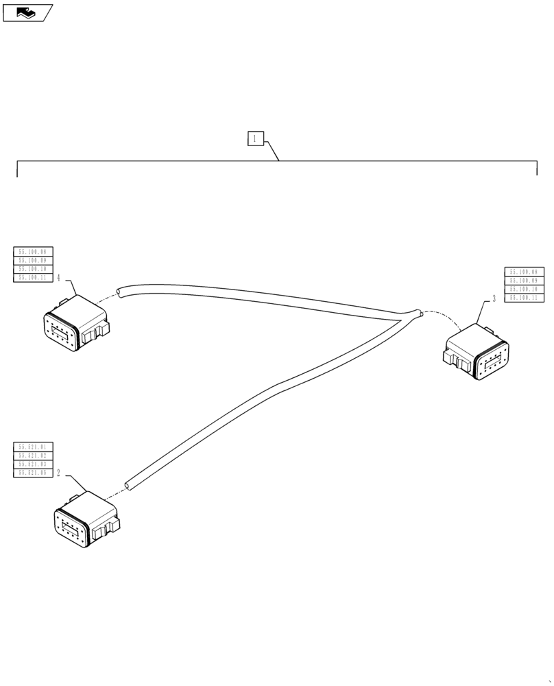 Схема запчастей Case IH TITAN 3540 - (55.024.AA[04]) - ADAPTER HARNESS, USED WITHOUT AUXILIARY TRANSMISSION (55) - ELECTRICAL SYSTEMS