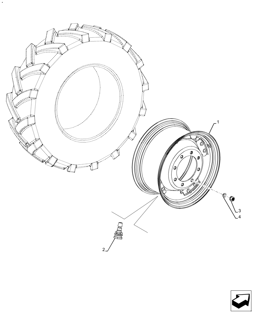 Схема запчастей Case IH FARMALL 120A - (44.511.AE[04]) - VAR - 823020, 824060 - FRONT, WHEEL (W12X24) (44) - WHEELS