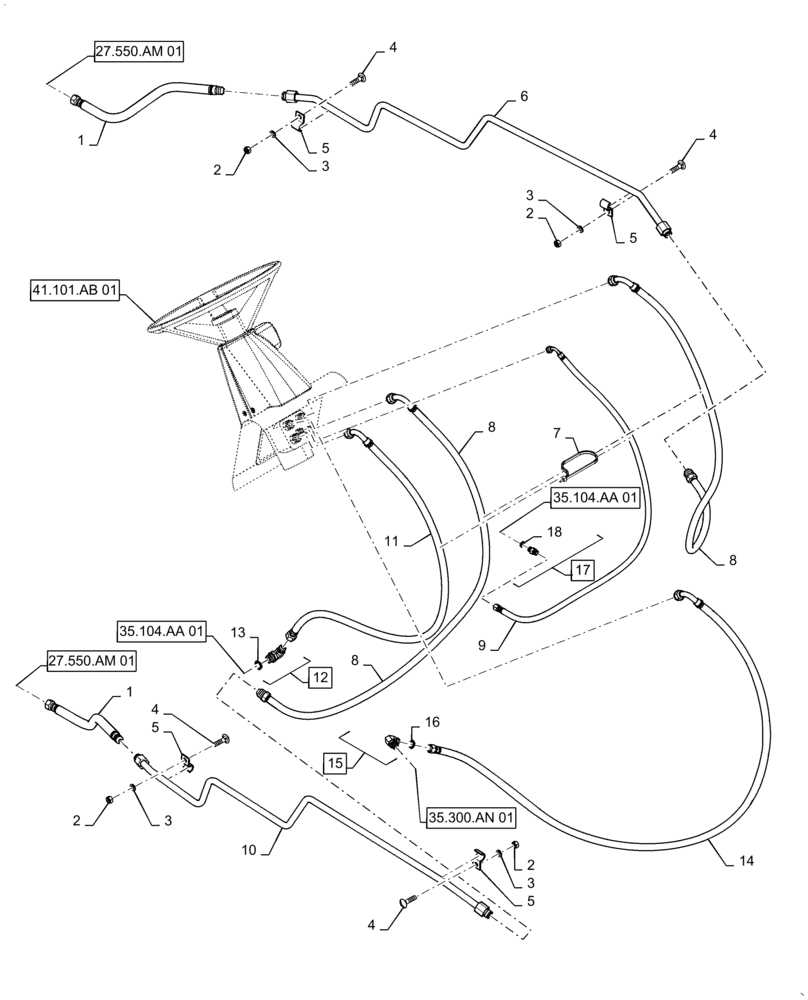 Схема запчастей Case IH 586H - (41.200.BD[01]) - STEERING HYDRAULIC LINES AND FITTINGS (41) - STEERING