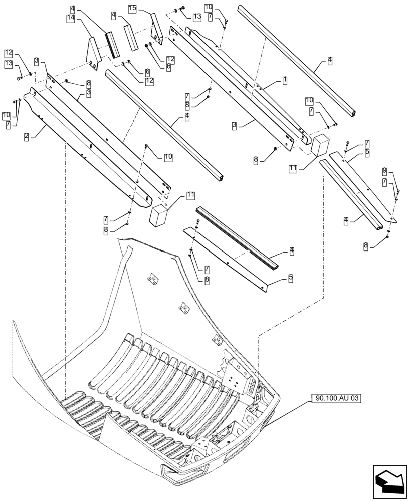 Схема запчастей Case IH TITAN 4540 - (90.100.AU[05]) - BAFFLE GROUP, HOOD/AIR SCREEN, 3040, 3540 (90) - PLATFORM, CAB, BODYWORK AND DECALS