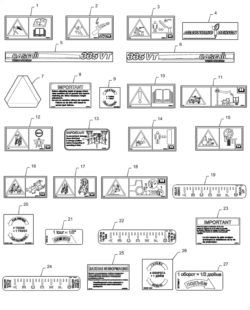 Схема запчастей Case IH TRUE-TANDEM 335VT - (90.100.AA[01]) - DECALS 335 (90) - PLATFORM, CAB, BODYWORK AND DECALS