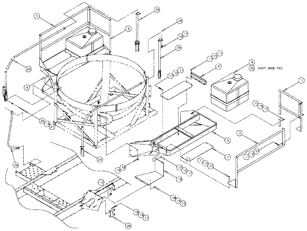 Схема запчастей Case IH 3185 - (09-025) - RINSE TANK & DECK ASSEMBLY, SPHERICAL Liquid Plumbing