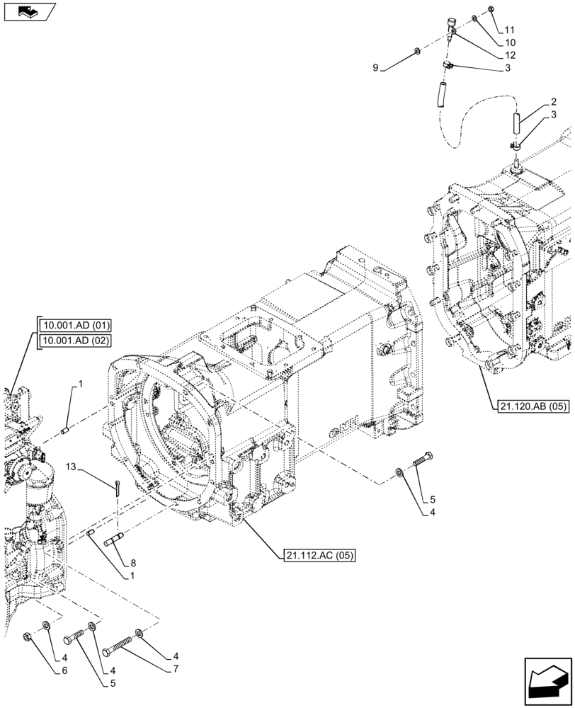 Схема запчастей Case IH FARMALL 105U - (21.112.AD[02]) - VAR - 334115, 334117 - TRANSMISSION HOUSING, BREATHER (21) - TRANSMISSION