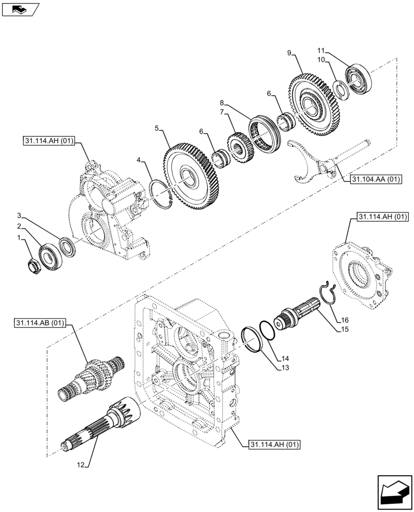 Схема запчастей Case IH FARMALL 115U - (31.114.AB[04]) - VAR - 390433 - PTO, DRIVEN SHAFT, 2 SPEED, NA (31) - IMPLEMENT POWER TAKE OFF