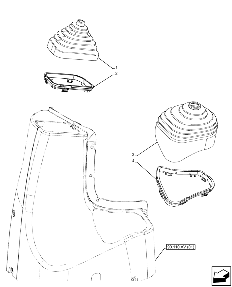 Схема запчастей Case IH FARMALL 120C - (90.110.AV[04]) - VAR - 743551 - GEARSHIFT, BELLOWS, W/O FRONT LOADER, W/O CAB (90) - PLATFORM, CAB, BODYWORK AND DECALS