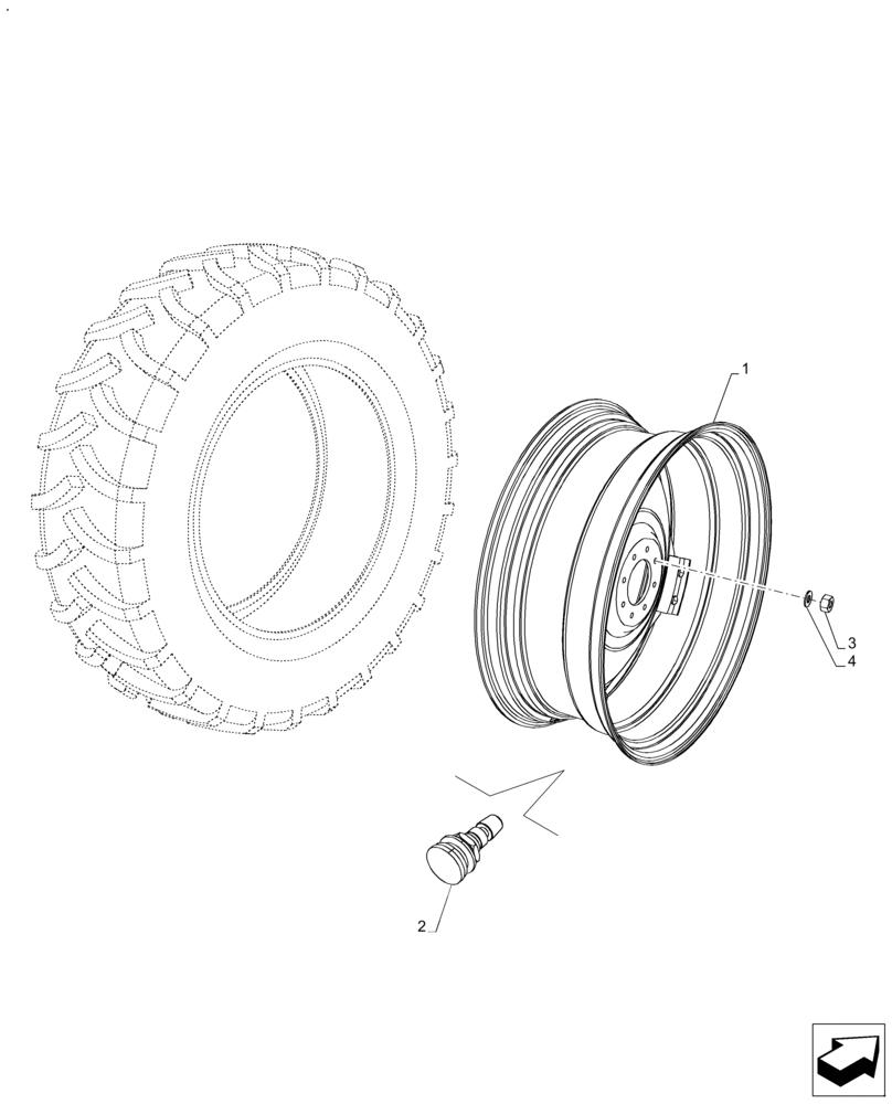 Схема запчастей Case IH FARMALL 120A - (44.520.AB[05]) - VAR - 833460, 832860, 895072, 830170 - REAR, WHEEL (DW15LX38) (44) - WHEELS