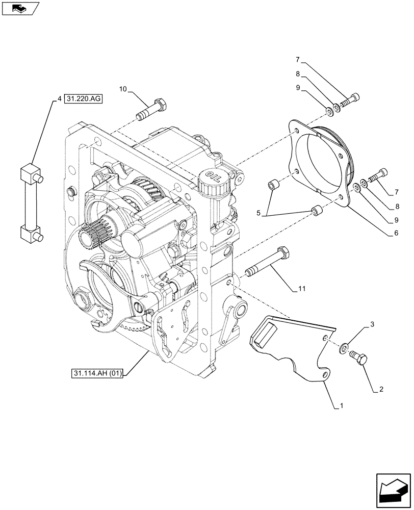 Схема запчастей Case IH FARMALL 115U - (31.114.AH[07]) - VAR - 330801, 391727 - PTO, COVER (31) - IMPLEMENT POWER TAKE OFF