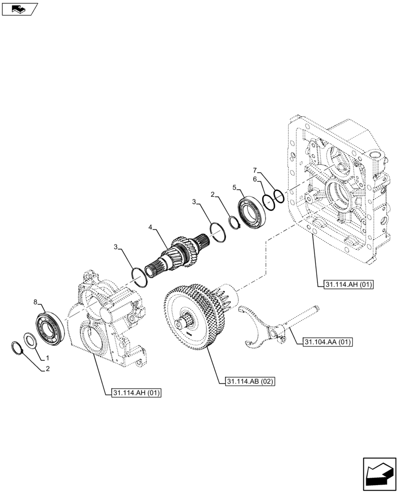 Схема запчастей Case IH FARMALL 105U - (31.114.AB[01]) - VAR - 391727 - PTO, DRIVEN SHAFT, 2 SPEED (31) - IMPLEMENT POWER TAKE OFF