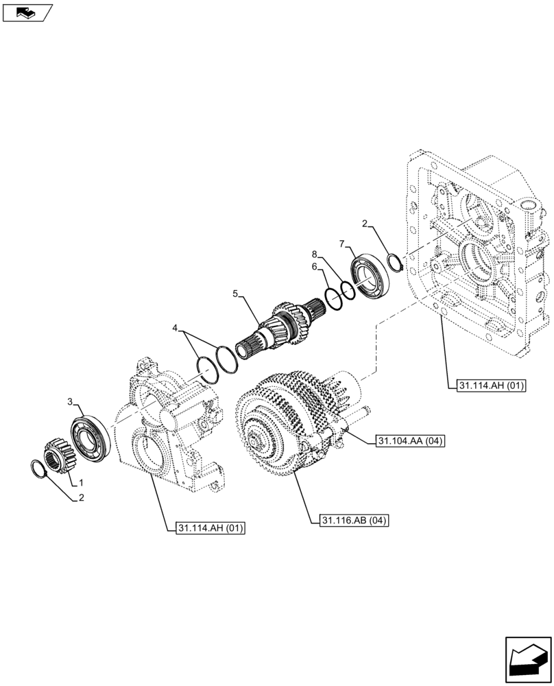 Схема запчастей Case IH FARMALL 105U - (31.116.AB[03]) - VAR - 331729 - PTO, DRIVEN SHAFT, 3 SPEED, NA (31) - IMPLEMENT POWER TAKE OFF