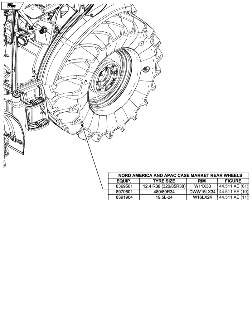 Схема запчастей Case IH FARMALL 115U - (00.000.44[04]) - PICTORIAL INDEX - WHEELS (00) - GENERAL & PICTORIAL INDEX