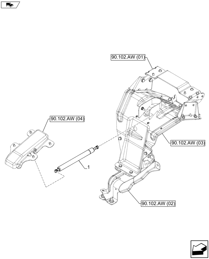 Схема запчастей Case IH FARMALL 115U - (90.102.AW[05]) - VAR - 390500 - HOOD, CLOSING SUPPORTS (90) - PLATFORM, CAB, BODYWORK AND DECALS