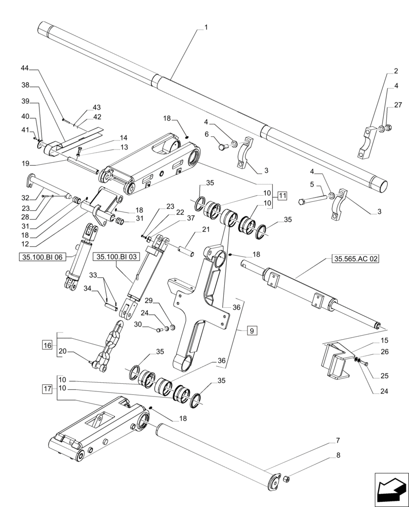 Схема запчастей Case IH A8800 - (60.350.AB[05]) - LIFT ARM, CROP DIVIDER - MY2015 (60) - PRODUCT FEEDING