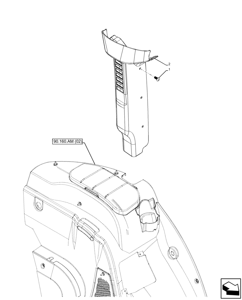 Схема запчастей Case IH FARMALL 90C - (90.160.BI[03]) - VAR - 336125, 338125, 336780, 390124 - CAB, TRIM, PILLAR, LH, HI-LO (90) - PLATFORM, CAB, BODYWORK AND DECALS