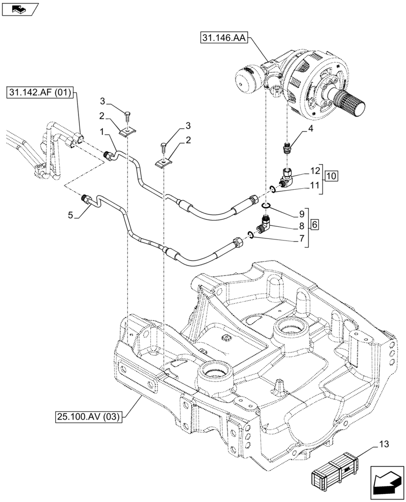 Схема запчастей Case IH FARMALL 105U - (31.142.AF[02]) - VAR - 744710 - FRONT PTO ASSY, HYDRAULIC LINE (31) - IMPLEMENT POWER TAKE OFF