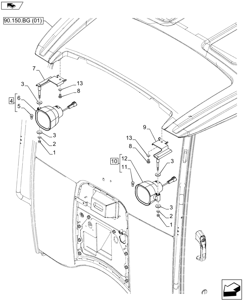 Схема запчастей Case IH FARMALL 105U - (55.404.AQ[03]) - VAR - 334152 - HEADLIGHT, ROOF (55) - ELECTRICAL SYSTEMS