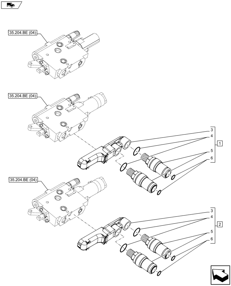 Схема запчастей Case IH FARMALL 105U - (35.204.BE[07]) - VAR - 331844, 332844 - QUICK COUPLER, COMPONENTS (35) - HYDRAULIC SYSTEMS