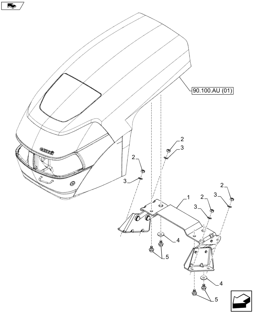 Схема запчастей Case IH FARMALL 115U - (90.102.AW[01]) - VAR - 390500 - HOOD, CLOSING SUPPORTS (90) - PLATFORM, CAB, BODYWORK AND DECALS