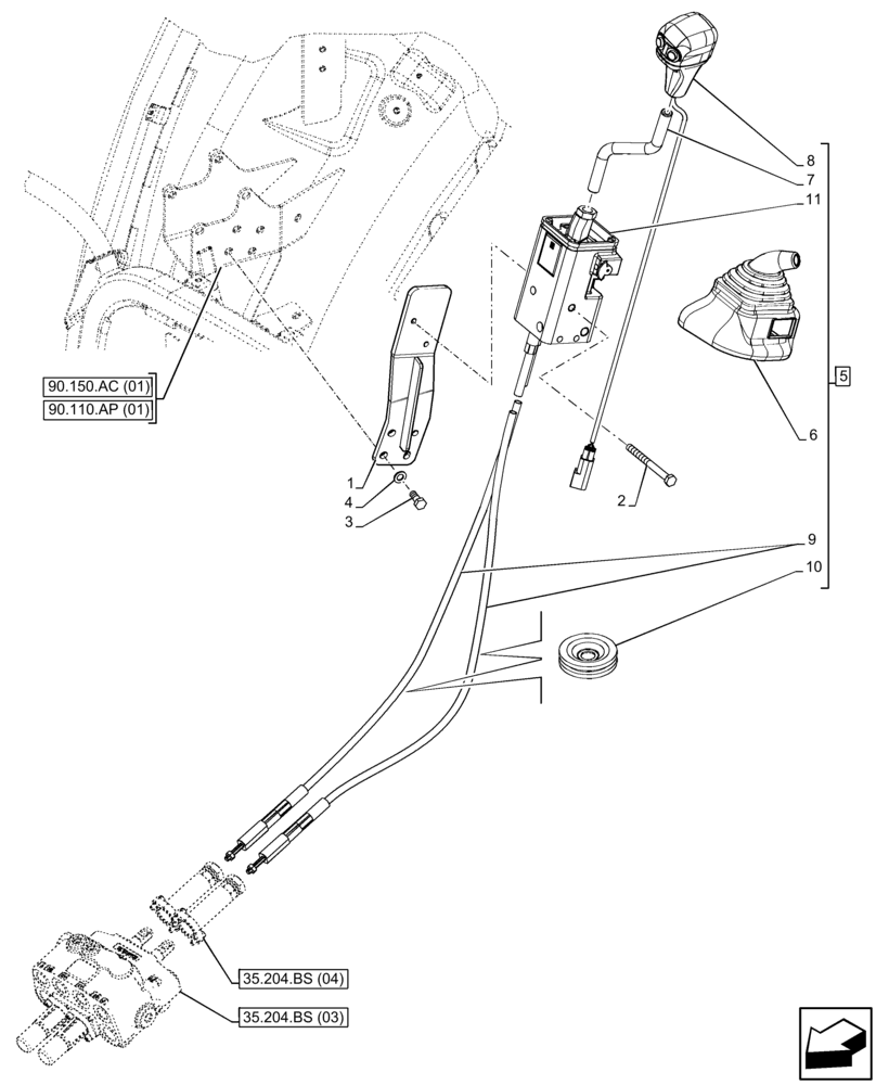 Схема запчастей Case IH FARMALL 100C - (55.512.CL[01]) - VAR - 336125 - MID MOUNT VALVE, JOYSTICK (55) - ELECTRICAL SYSTEMS