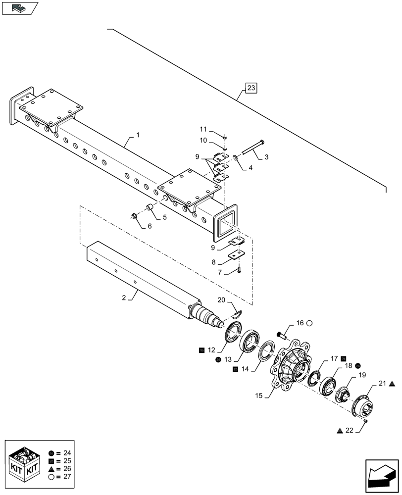 Схема запчастей Case IH LB434S - (27.550.060) - EXTENDABLE SINGLE AXLE WITHOUT BRAKES - D095 (27) - REAR AXLE SYSTEM